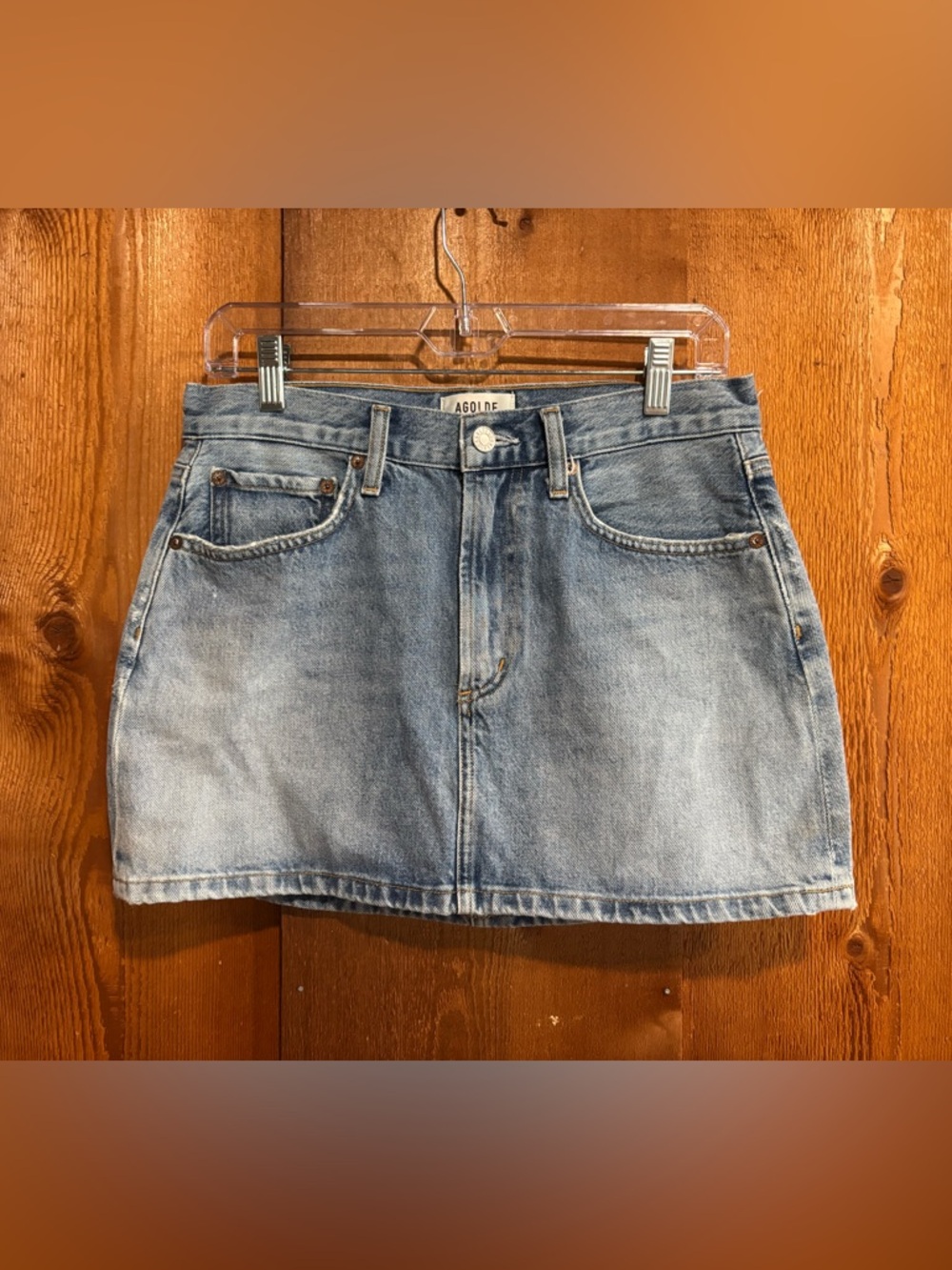 AGOLDE Liv Denim Mini Skirt Revival Light Wash Organic Cotton Size 27 A3042